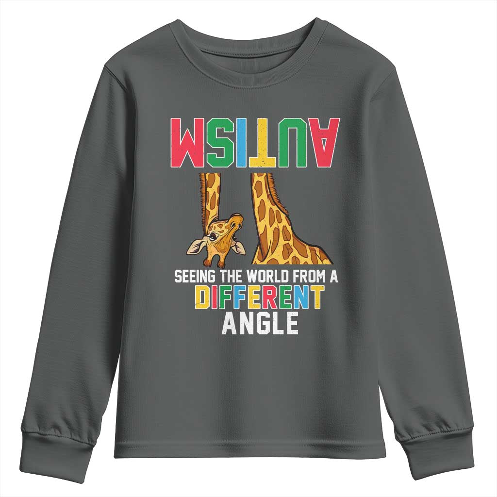 Giraffe Autism Awareness Youth Sweatshirt Seeing World Different Angle TS02 Dark Heather Print Your Wear