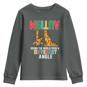Giraffe Autism Awareness Youth Sweatshirt Seeing World Different Angle TS02 Dark Heather Print Your Wear