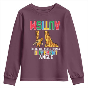Giraffe Autism Awareness Youth Sweatshirt Seeing World Different Angle TS02 Maroon Print Your Wear