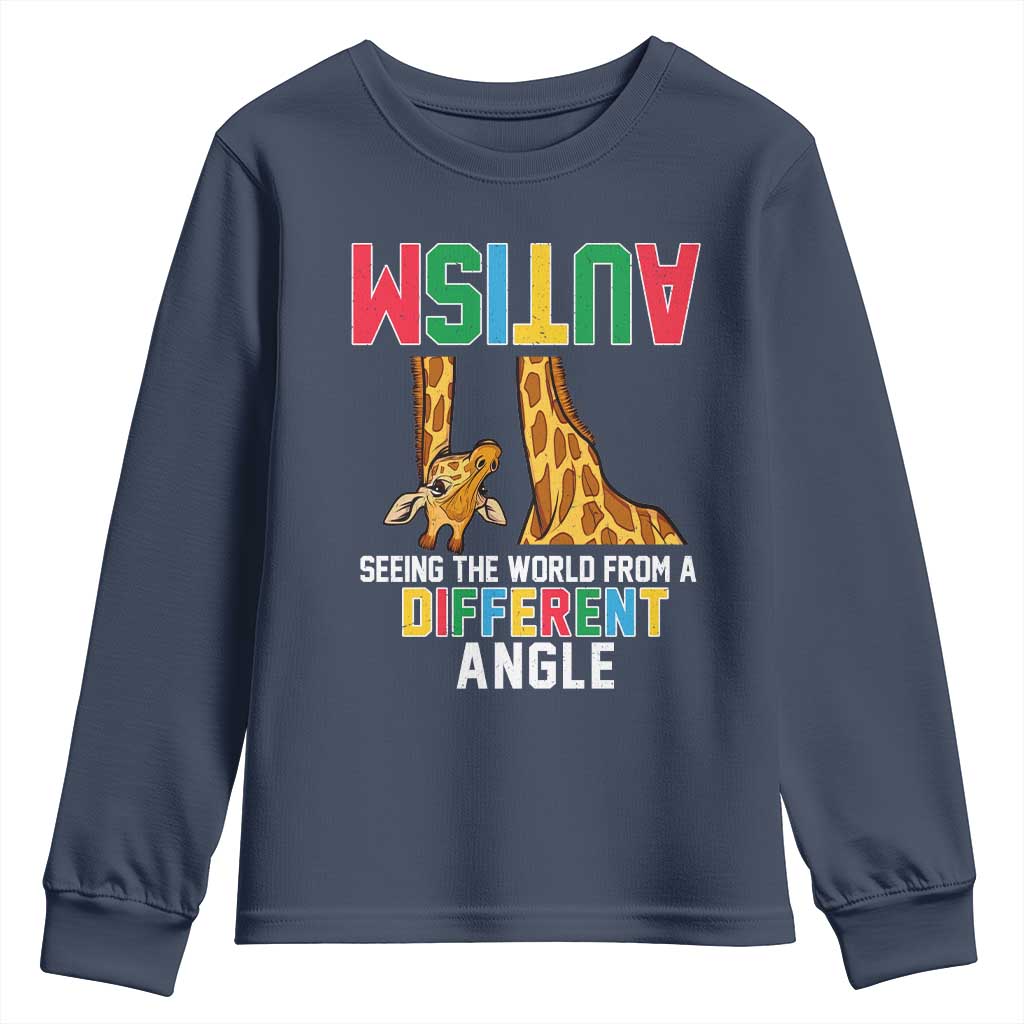 Giraffe Autism Awareness Youth Sweatshirt Seeing World Different Angle TS02 Navy Print Your Wear