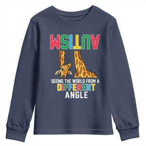 Giraffe Autism Awareness Youth Sweatshirt Seeing World Different Angle TS02 Navy Print Your Wear