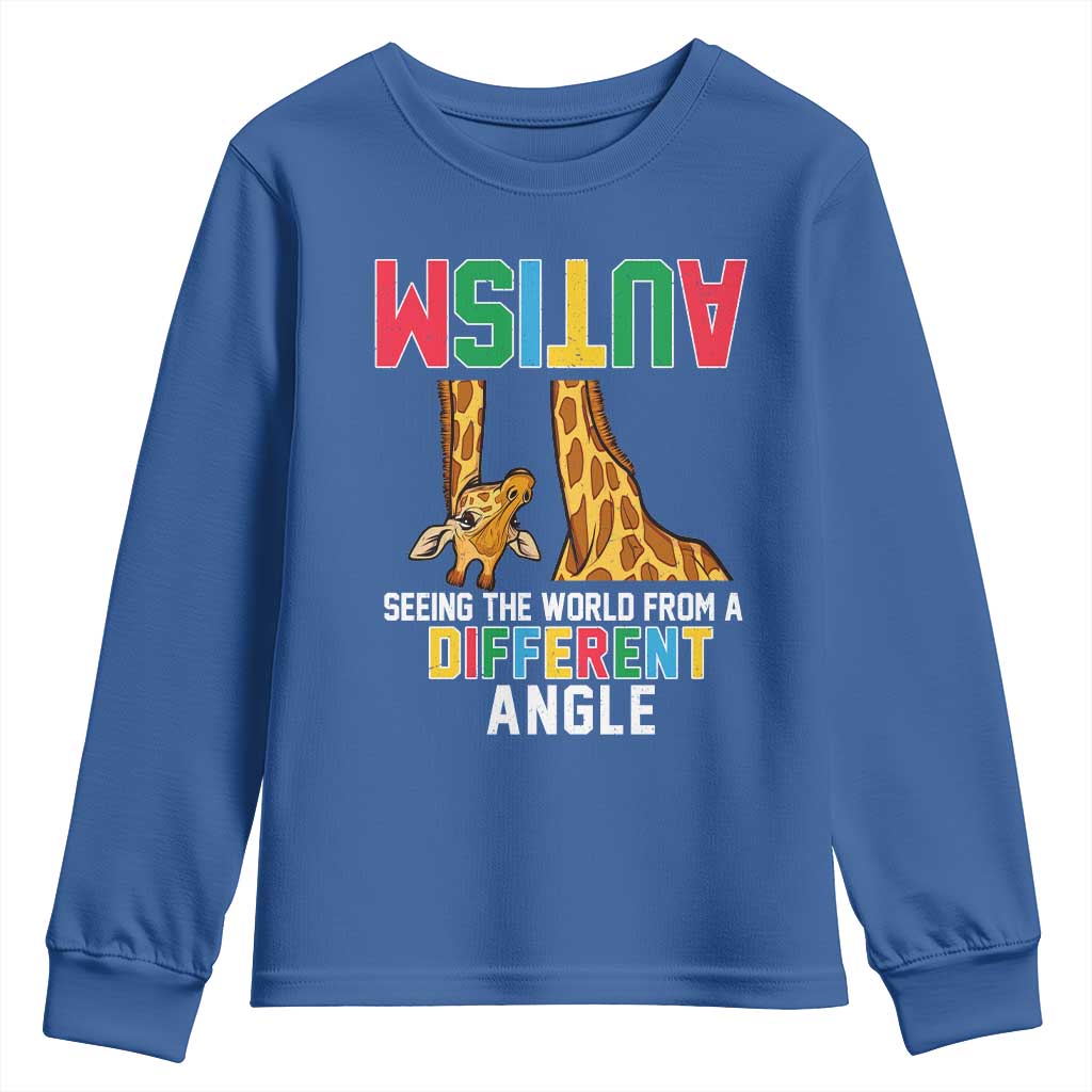 Giraffe Autism Awareness Youth Sweatshirt Seeing World Different Angle TS02 Royal Blue Print Your Wear