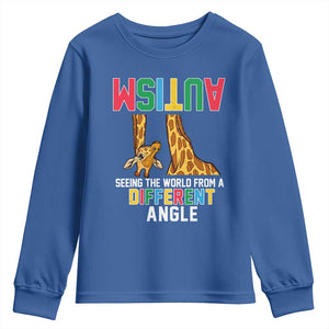 Giraffe Autism Awareness Youth Sweatshirt Seeing World Different Angle TS02 Royal Blue Print Your Wear