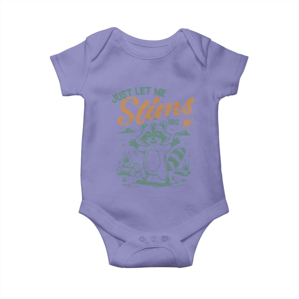 Funny Raccoon Autism Awareness Baby Onesie Just Let Me Stim Bro TS02 Violet Print Your Wear