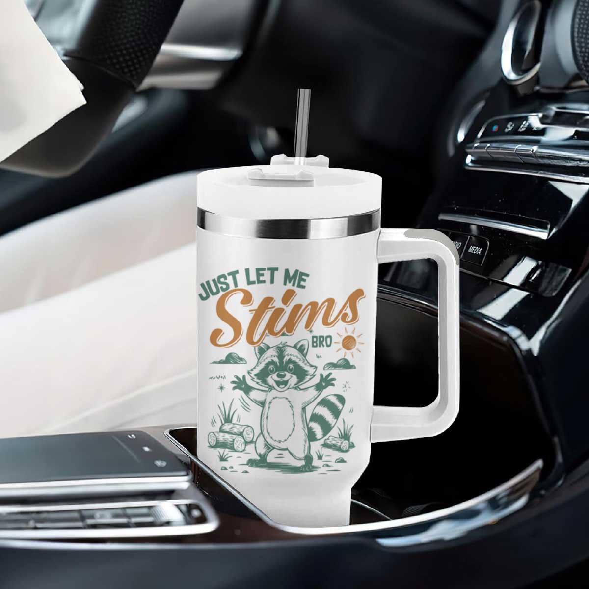 Funny Raccoon Autism Awareness Tumbler With Handle Just Let Me Stim Bro TS02 Print Your Wear