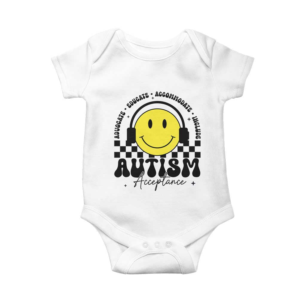 Autism Acceptance Baby Onesie Advocate Educate Accomodate Include Special Education TS02 White Print Your Wear