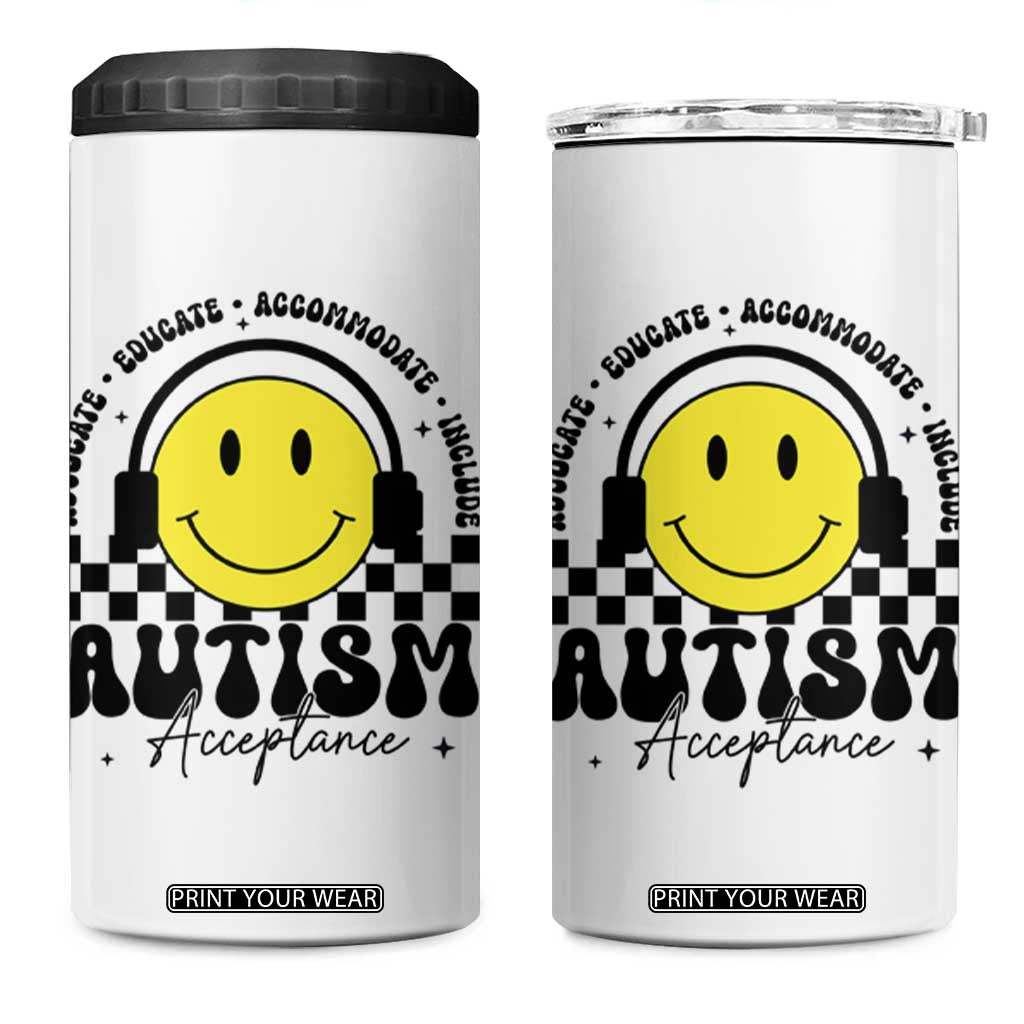 Autism Acceptance 4 in 1 Can Cooler Tumbler Advocate Educate Accomodate Include Special Education TS02 One Size: 16 oz White Print Your Wear