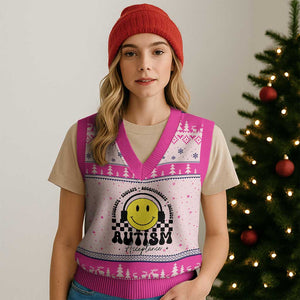 Autism Acceptance V-Neck Knit Sweater Vest Advocate Educate Accomodate Include Special Education TS02 Hot Pink Print Your Wear