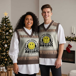 Autism Acceptance V-Neck Knit Sweater Vest Advocate Educate Accomodate Include Special Education TS02 Mocha Mousse Print Your Wear
