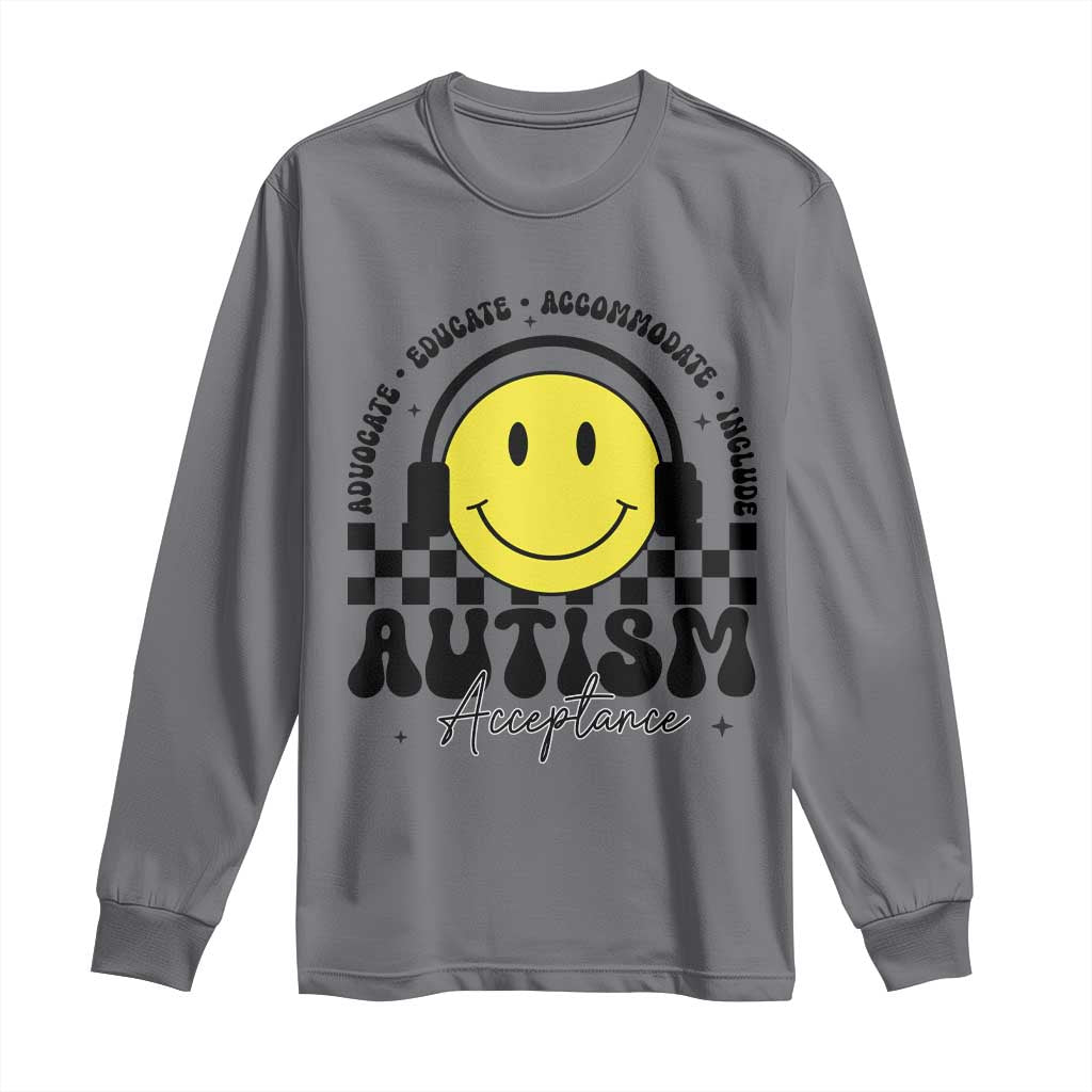 Autism Acceptance Long Sleeve Shirt Advocate Educate Accomodate Include Special Education TS02 Charcoal Print Your Wear