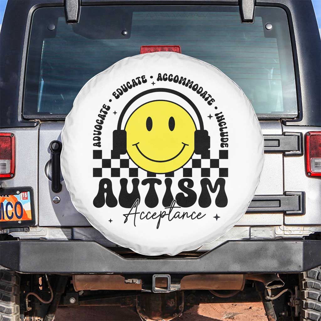 Autism Acceptance Spare Tire Cover Advocate Educate Accomodate Include Special Education TS02 No hole White Print Your Wear