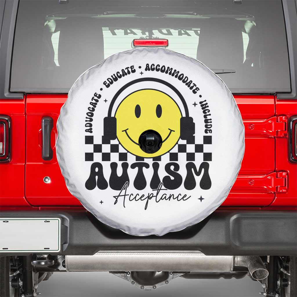 Autism Acceptance Spare Tire Cover Advocate Educate Accomodate Include Special Education TS02 White Print Your Wear