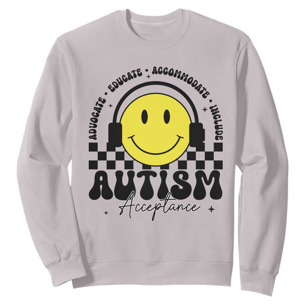 Autism Acceptance Sweatshirt Advocate Educate Accomodate Include Special Education TS02 Ice Gray Print Your Wear