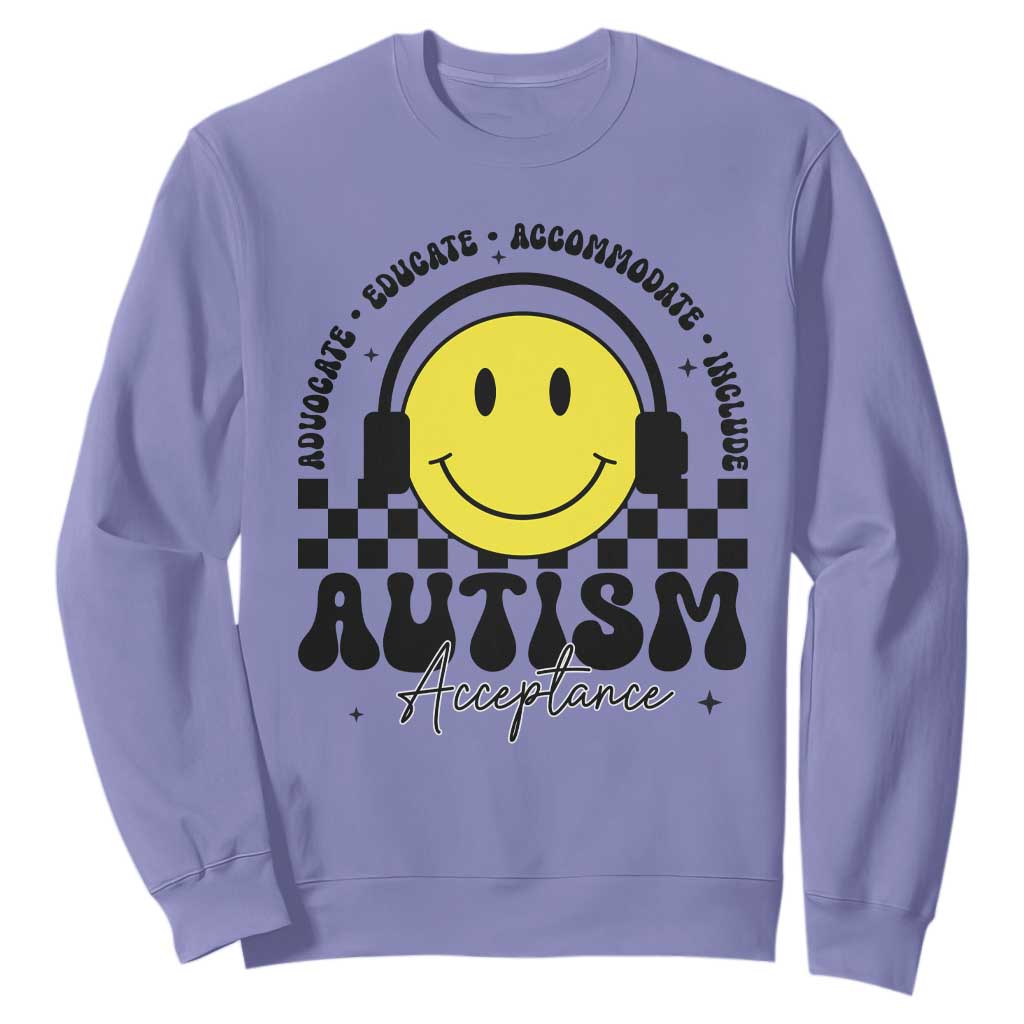 Autism Acceptance Sweatshirt Advocate Educate Accomodate Include Special Education TS02 Violet Print Your Wear