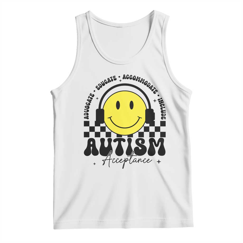 Autism Acceptance Tank Top Advocate Educate Accomodate Include Special Education TS02 White Print Your Wear