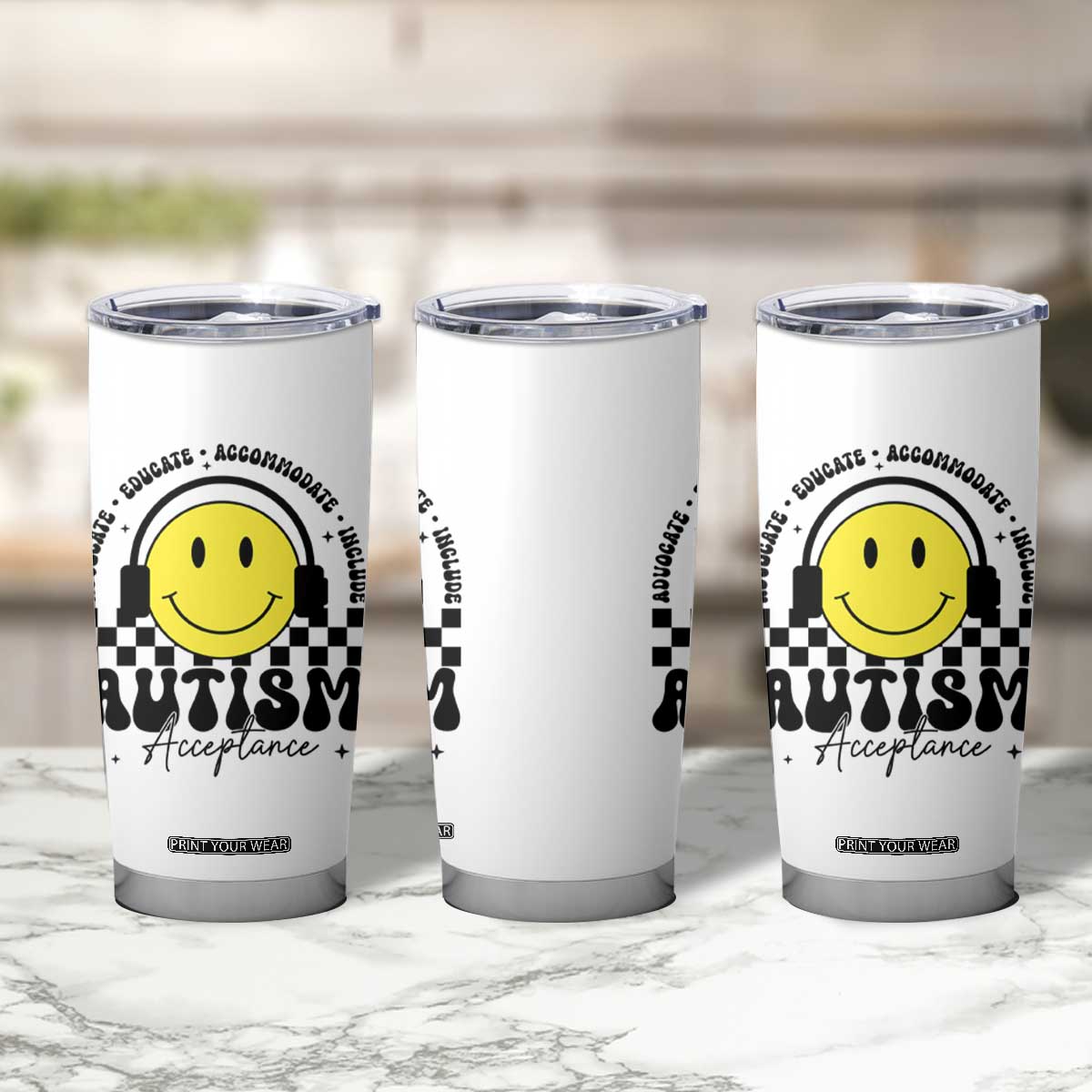 Autism Acceptance Tumbler Cup Advocate Educate Accomodate Include Special Education TS02 Print Your Wear