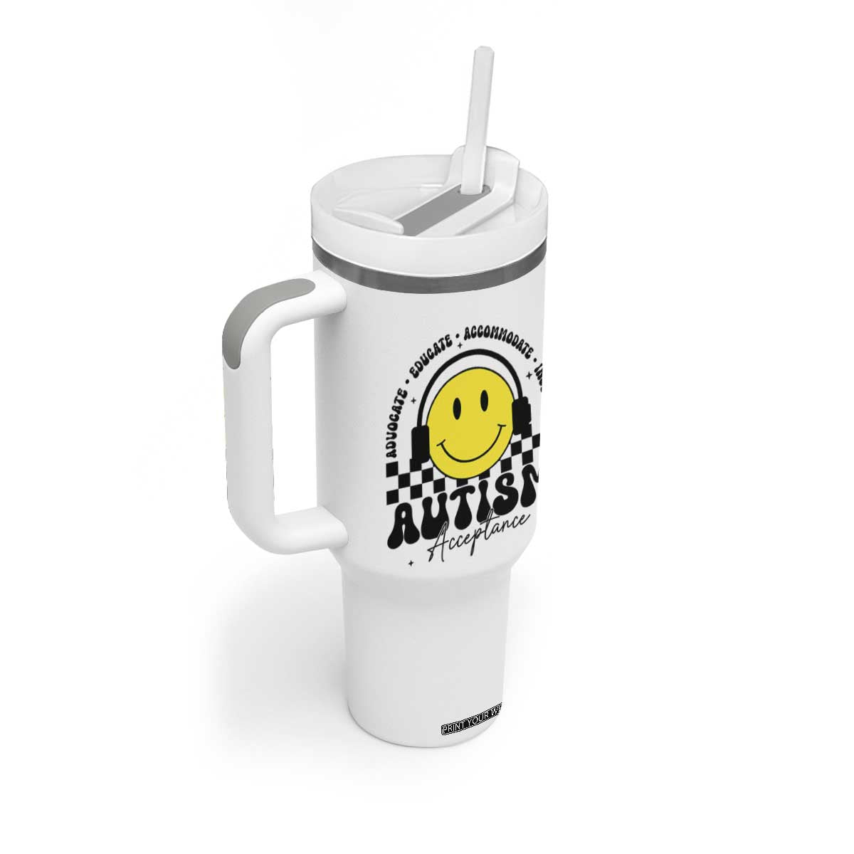 Autism Acceptance Tumbler With Handle Advocate Educate Accomodate Include Special Education TS02 Print Your Wear