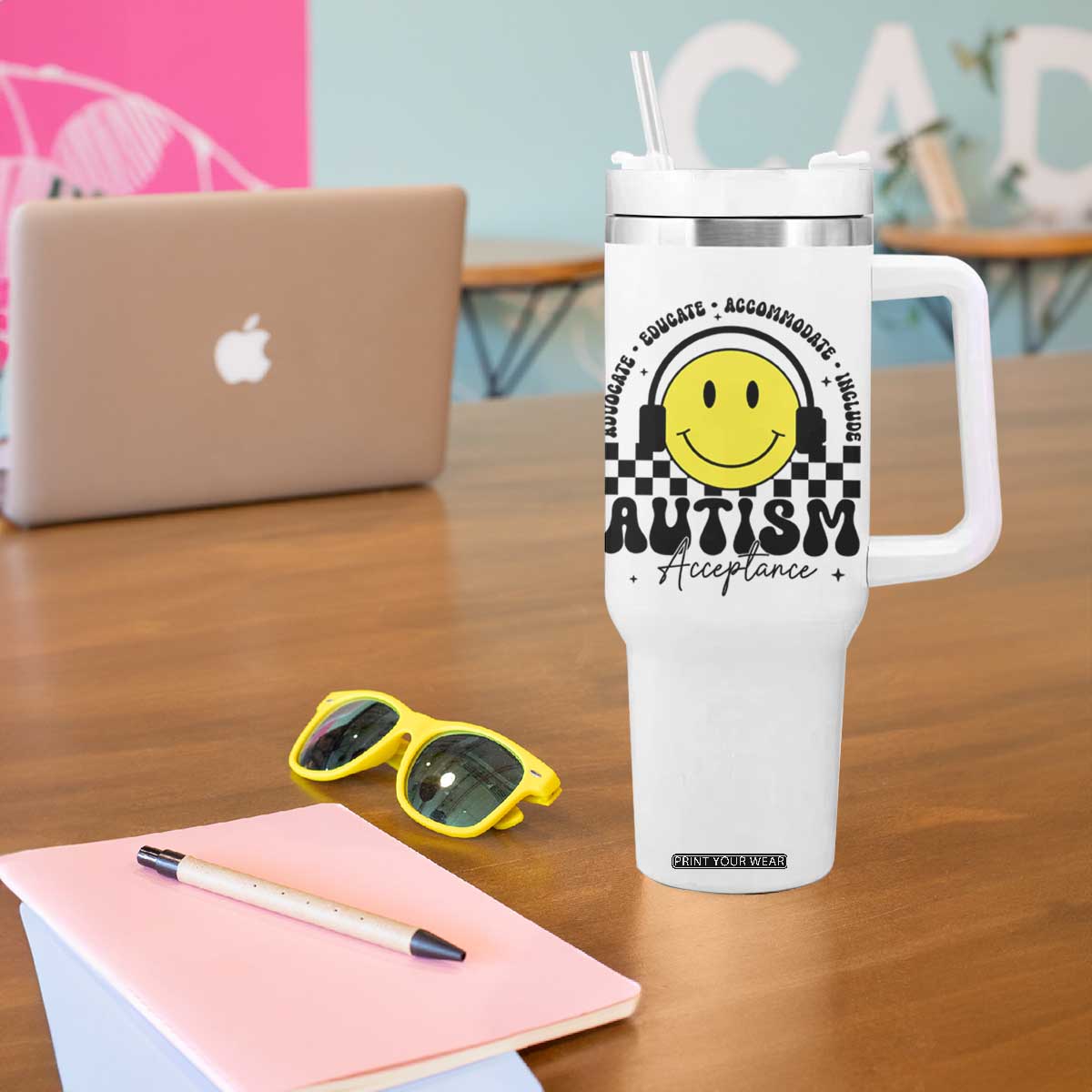 Autism Acceptance Tumbler With Handle Advocate Educate Accomodate Include Special Education TS02 Print Your Wear