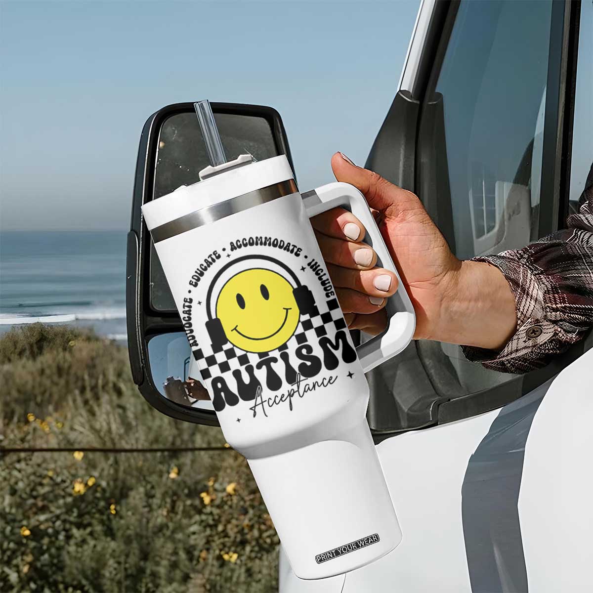 Autism Acceptance Tumbler With Handle Advocate Educate Accomodate Include Special Education TS02 Print Your Wear