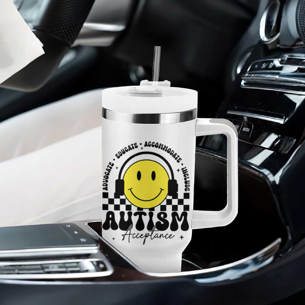 Autism Acceptance Tumbler With Handle Advocate Educate Accomodate Include Special Education TS02 Print Your Wear