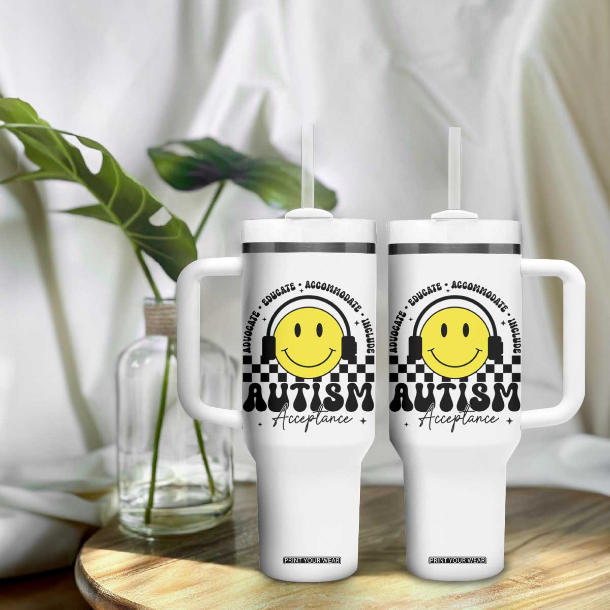 Autism Acceptance Tumbler With Handle Advocate Educate Accomodate Include Special Education TS02 Print Your Wear