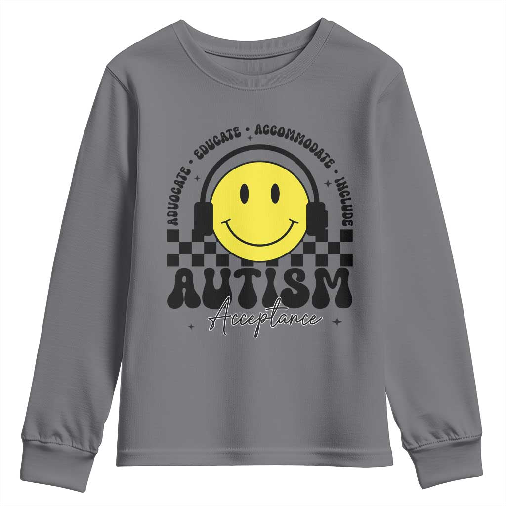 Autism Acceptance Youth Sweatshirt Advocate Educate Accomodate Include Special Education TS02 Charcoal Print Your Wear
