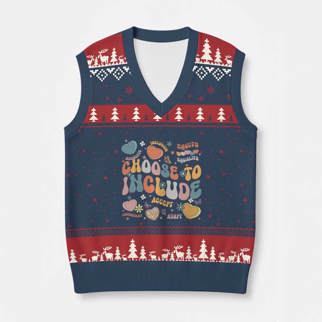 Autism Acceptance V-Neck Knit Sweater Vest Choose To Include Inclusion Matters TS02 Navy Red Print Your Wear