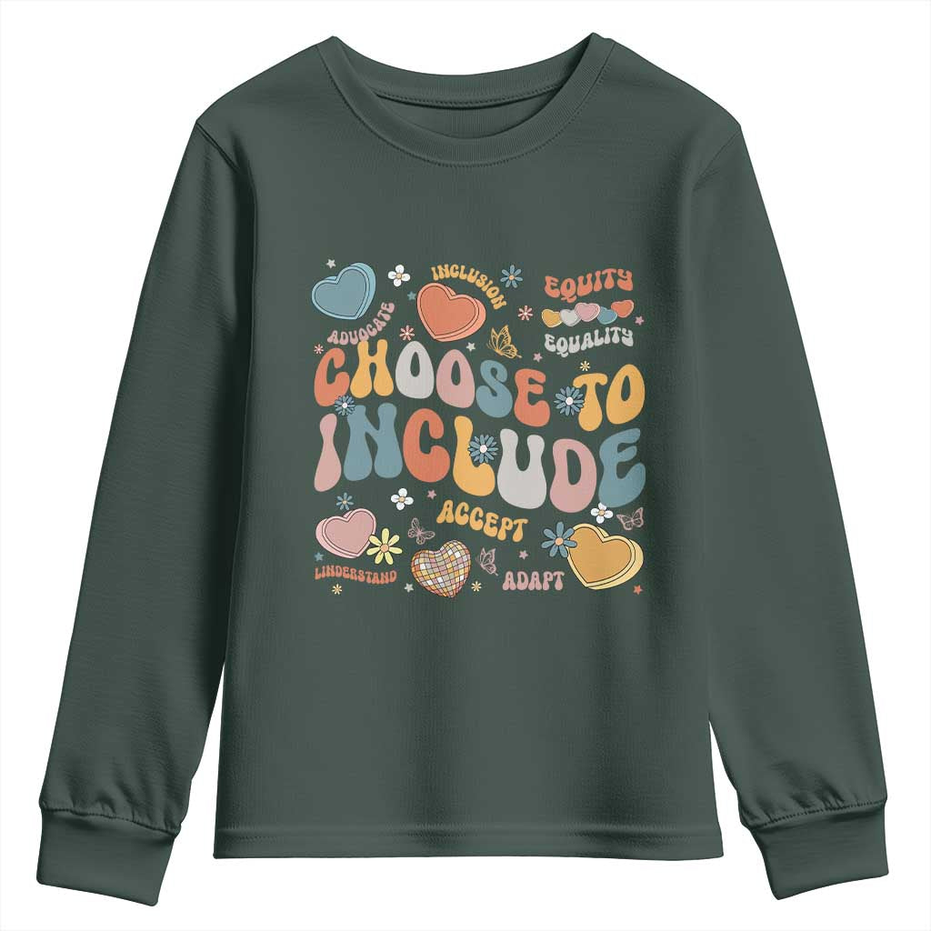 Autism Acceptance Youth Sweatshirt Choose To Include Inclusion Matters TS02 Dark Forest Green Print Your Wear