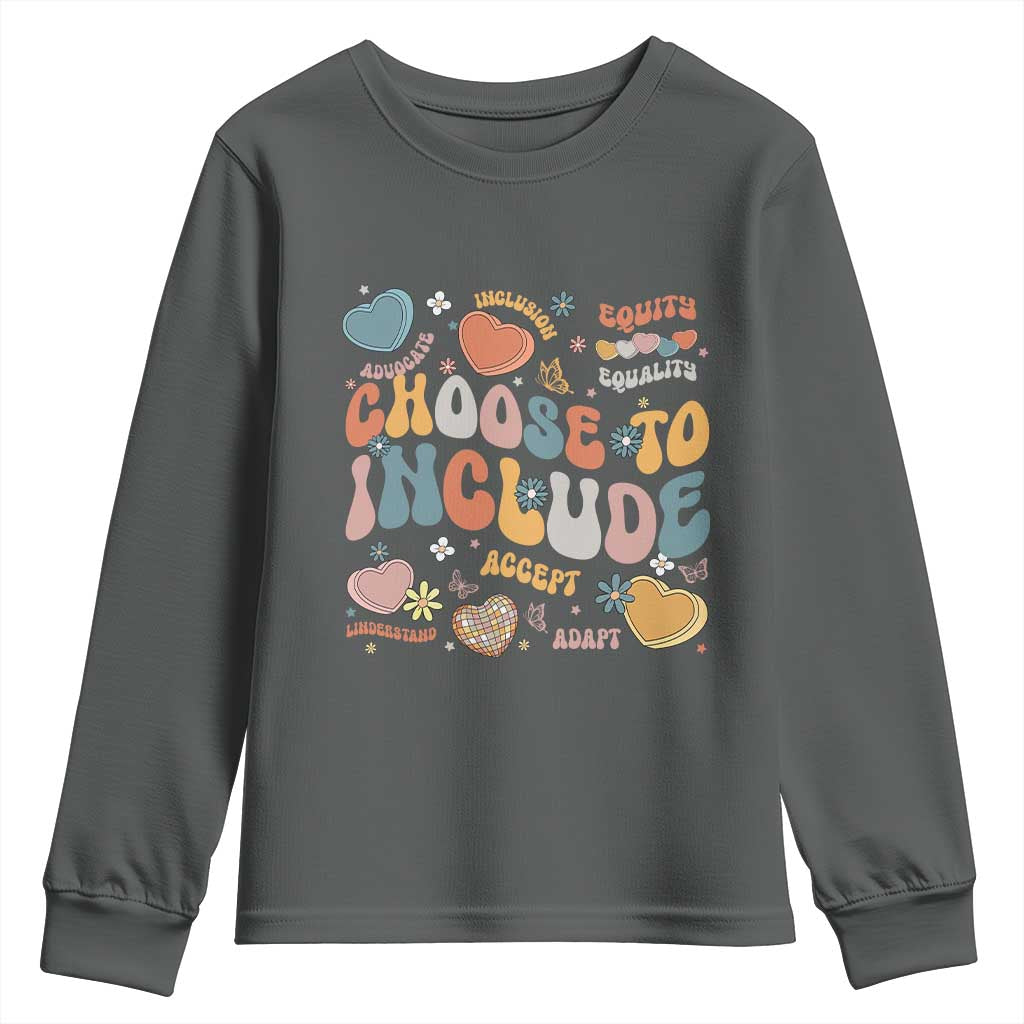 Autism Acceptance Youth Sweatshirt Choose To Include Inclusion Matters TS02 Dark Heather Print Your Wear
