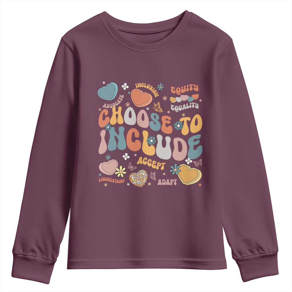Autism Acceptance Youth Sweatshirt Choose To Include Inclusion Matters TS02 Maroon Print Your Wear