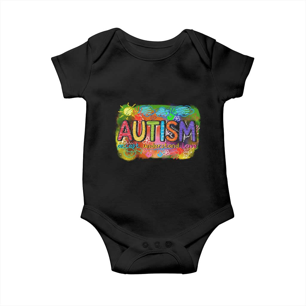 Autism Acceptance Baby Onesie Accept Understand Love Autistic Support TS02 Black Print Your Wear