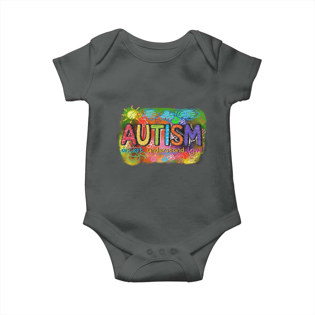 Autism Acceptance Baby Onesie Accept Understand Love Autistic Support TS02 Dark Heather Print Your Wear
