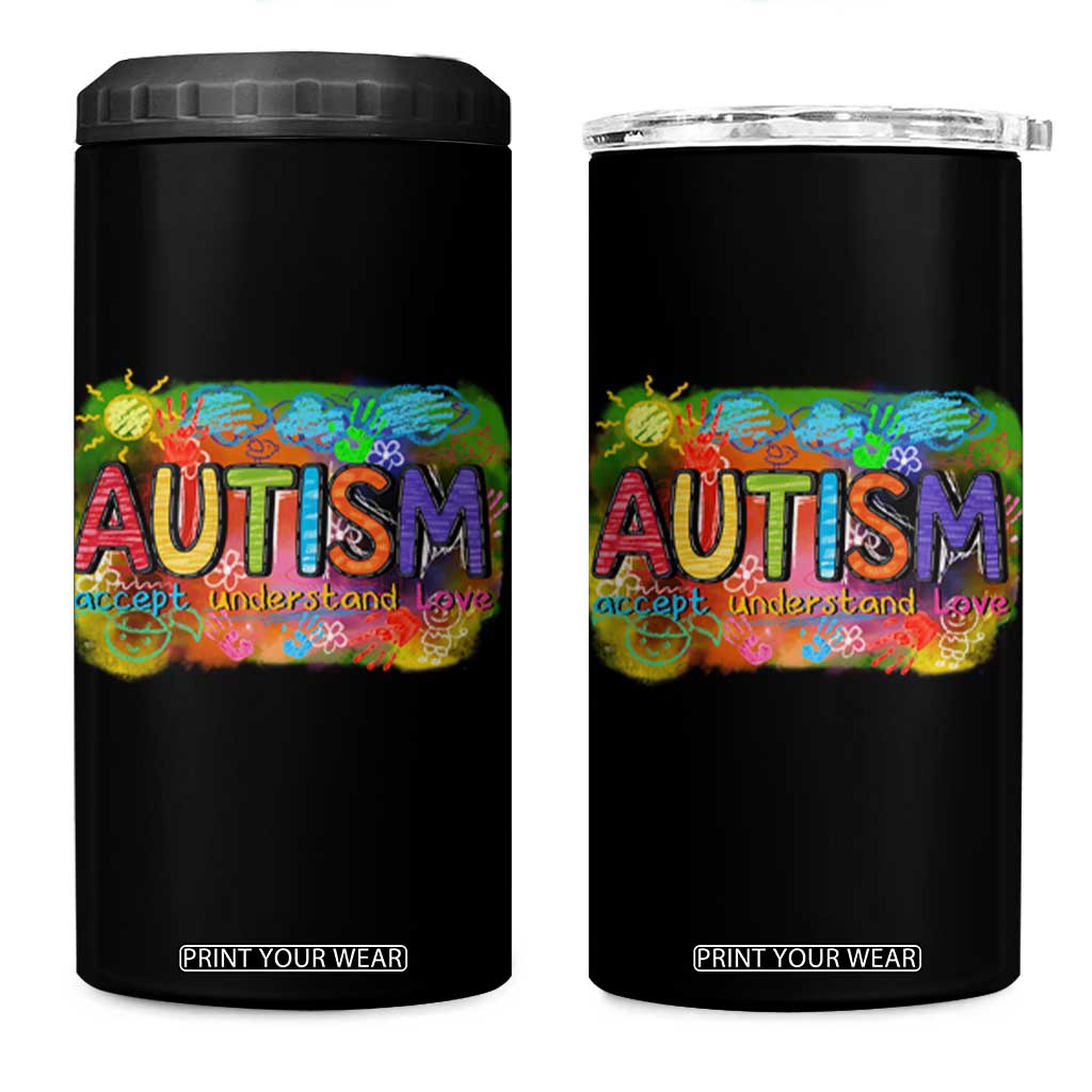 Autism Acceptance 4 in 1 Can Cooler Tumbler Accept Understand Love Autistic Support TS02 One Size: 16 oz Black Print Your Wear