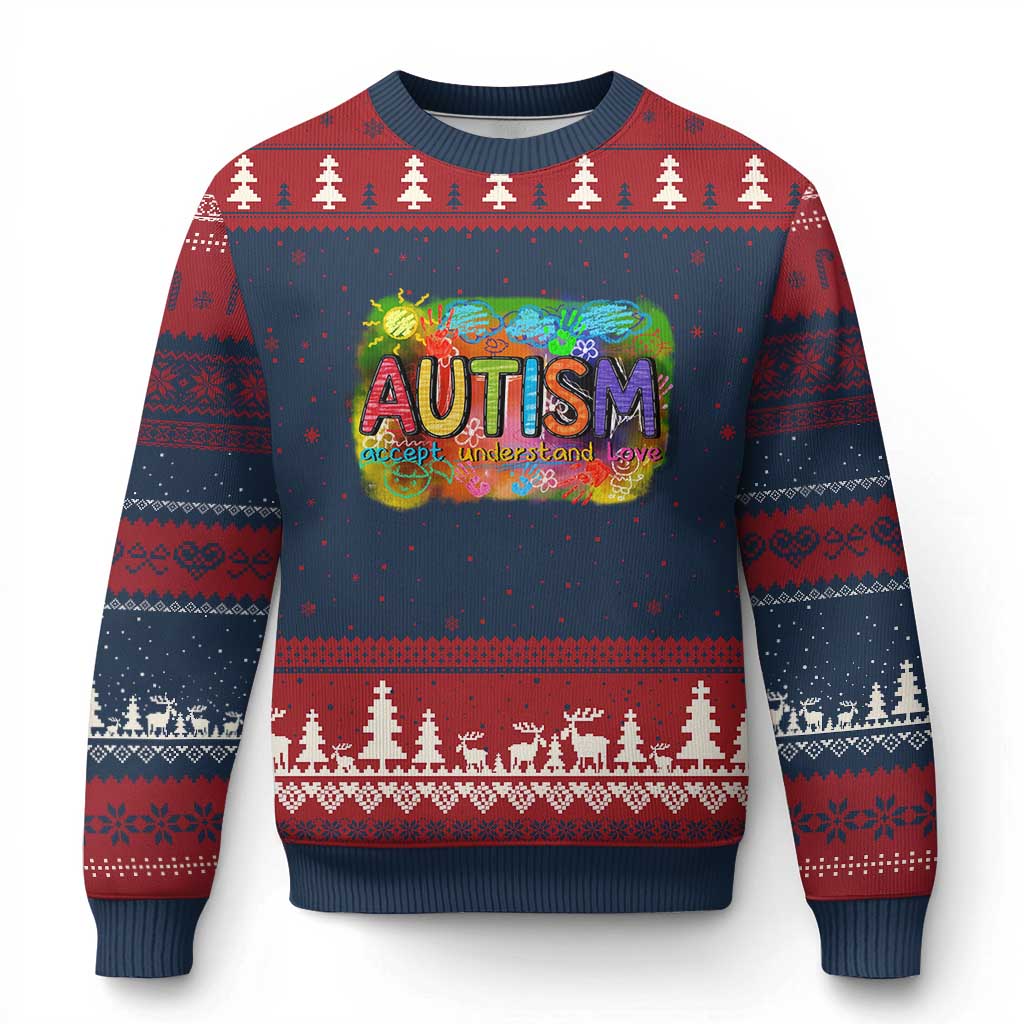 Autism Acceptance Ugly Christmas Sweater Accept Understand Love Autistic Support TS02 Navy Red Print Your Wear