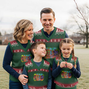 Autism Acceptance V-Neck Knit Sweater Vest Accept Understand Love Autistic Support TS02 Red Green Print Your Wear