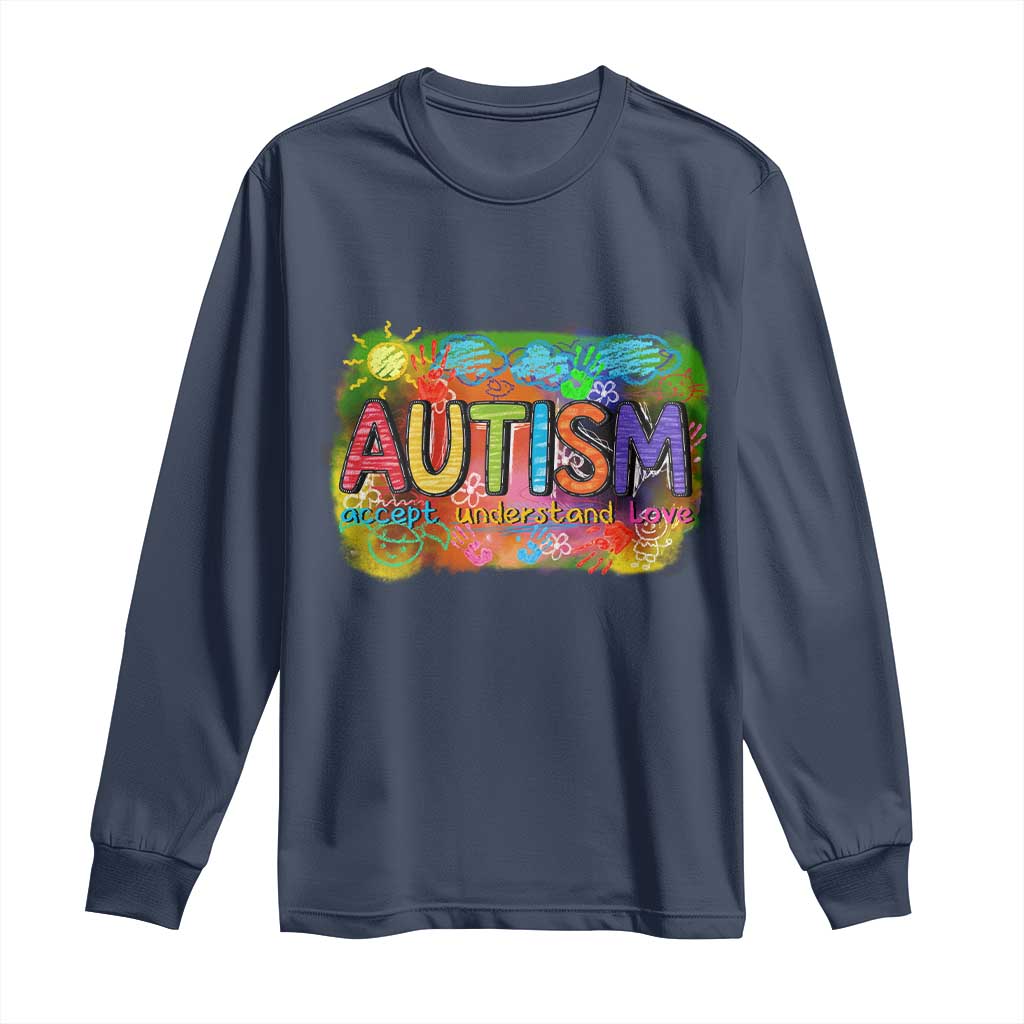 Autism Acceptance Long Sleeve Shirt Accept Understand Love Autistic Support TS02 Navy Print Your Wear