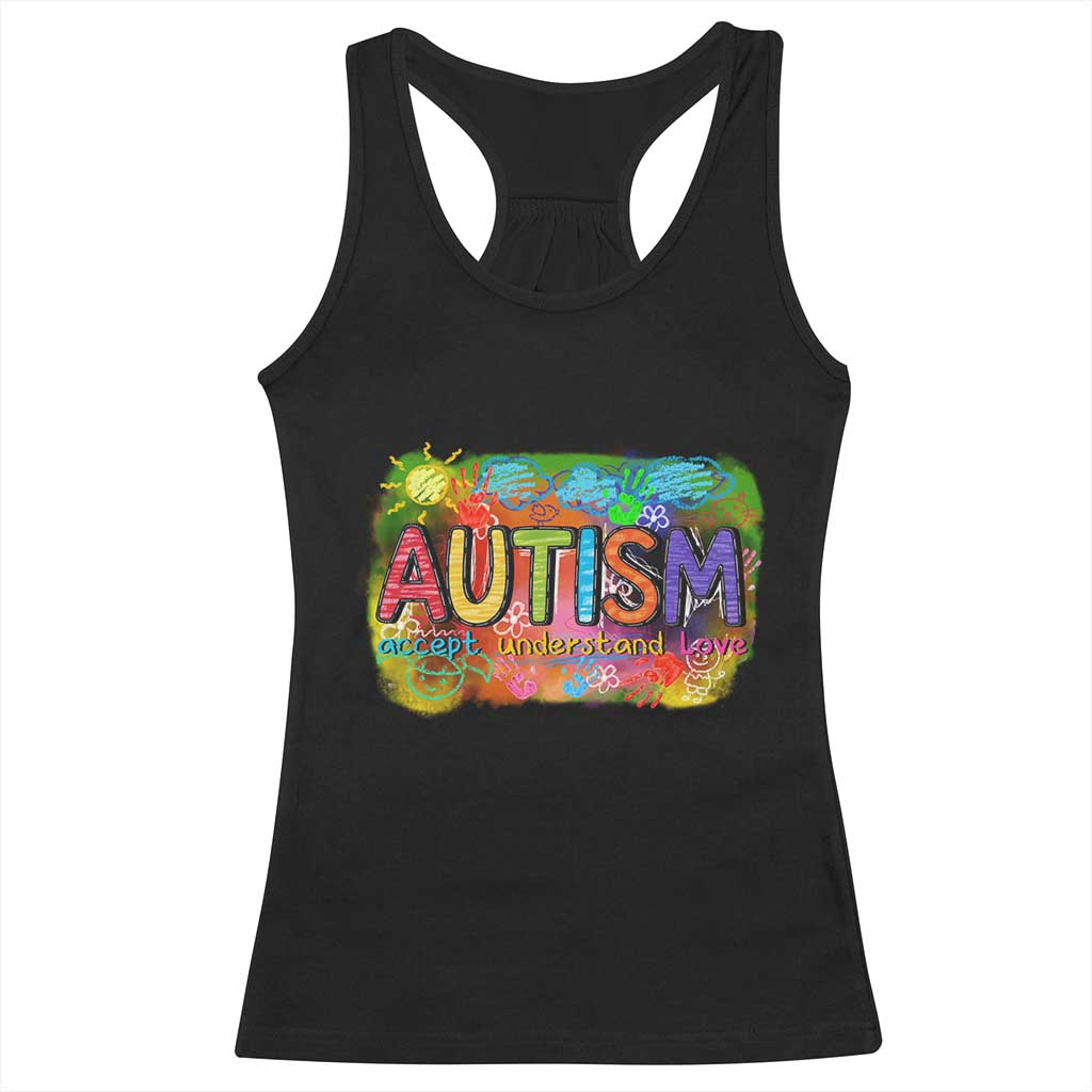 Autism Acceptance Racerback Tank Top Accept Understand Love Autistic Support TS02 Black Print Your Wear