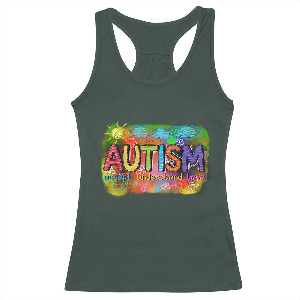 Autism Acceptance Racerback Tank Top Accept Understand Love Autistic Support TS02 Dark Forest Green Print Your Wear