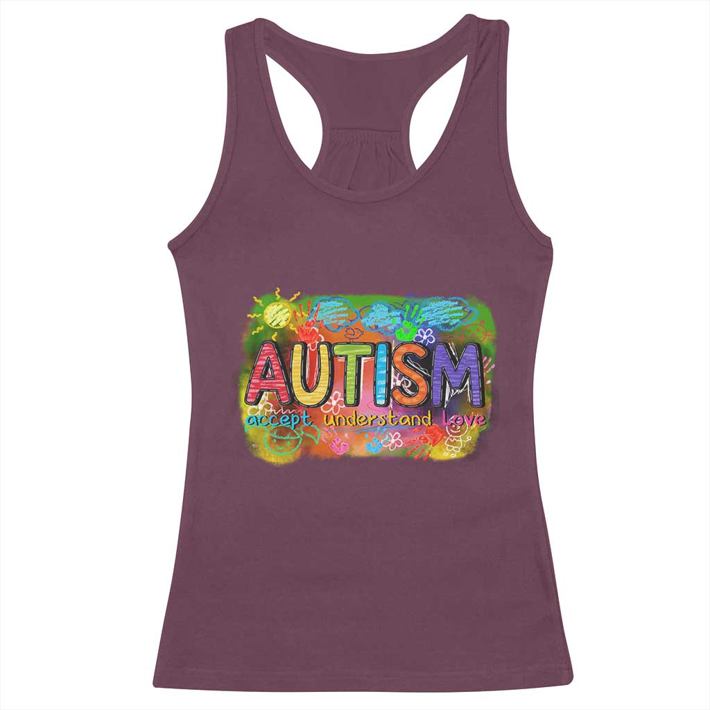 Autism Acceptance Racerback Tank Top Accept Understand Love Autistic Support TS02 Maroon Print Your Wear