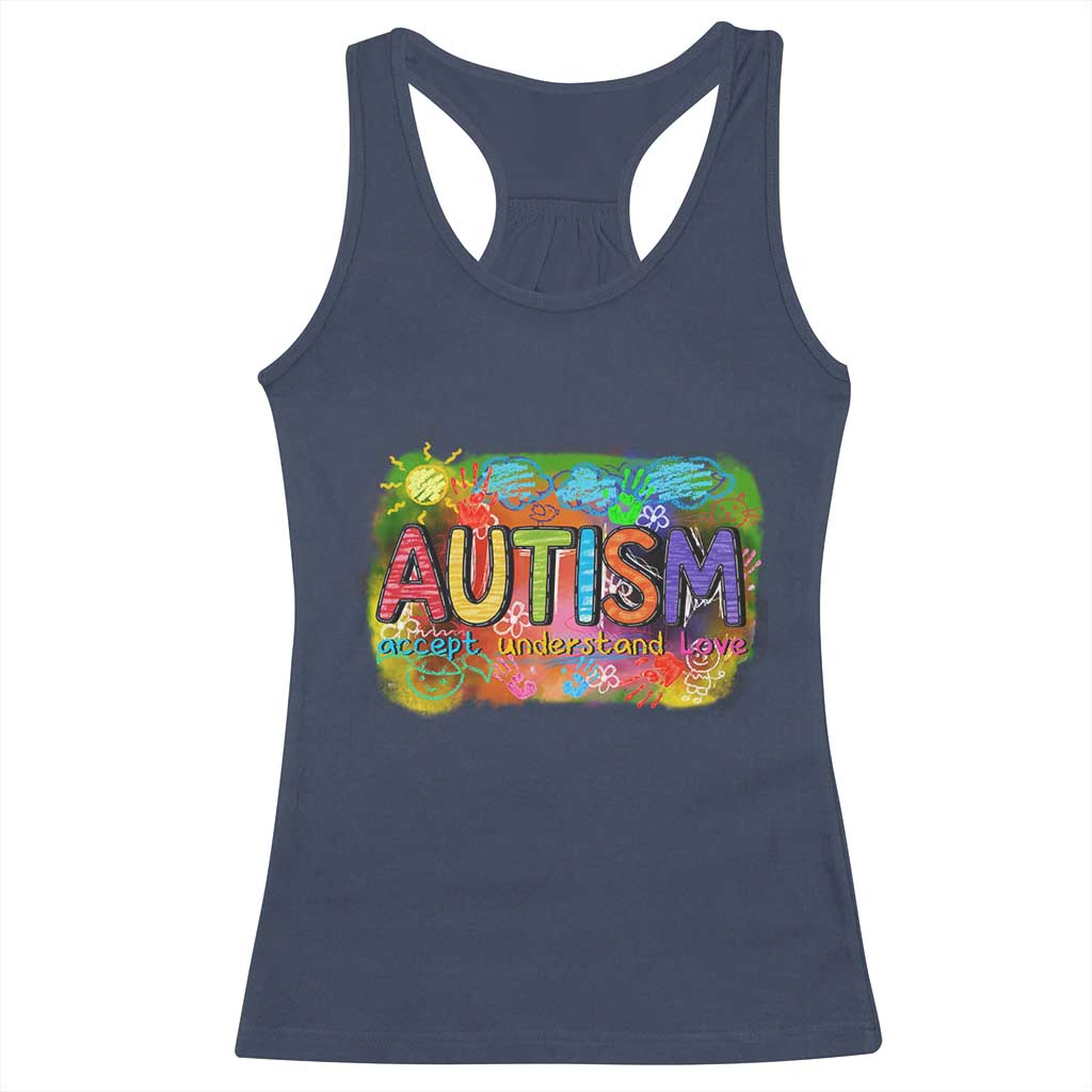Autism Acceptance Racerback Tank Top Accept Understand Love Autistic Support TS02 Navy Print Your Wear