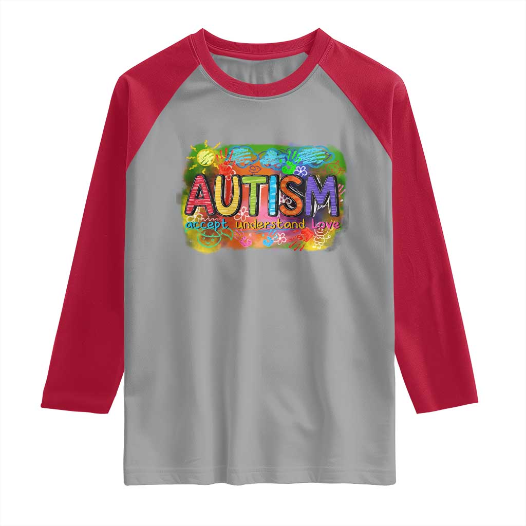 Autism Acceptance Raglan Shirt Accept Understand Love Autistic Support TS02 Sport Gray Red Print Your Wear