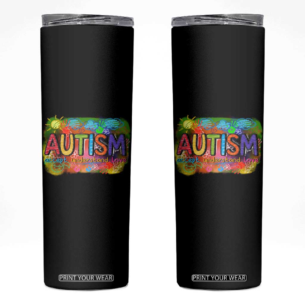 Autism Acceptance Skinny Tumbler Accept Understand Love Autistic Support TS02 Black Print Your Wear