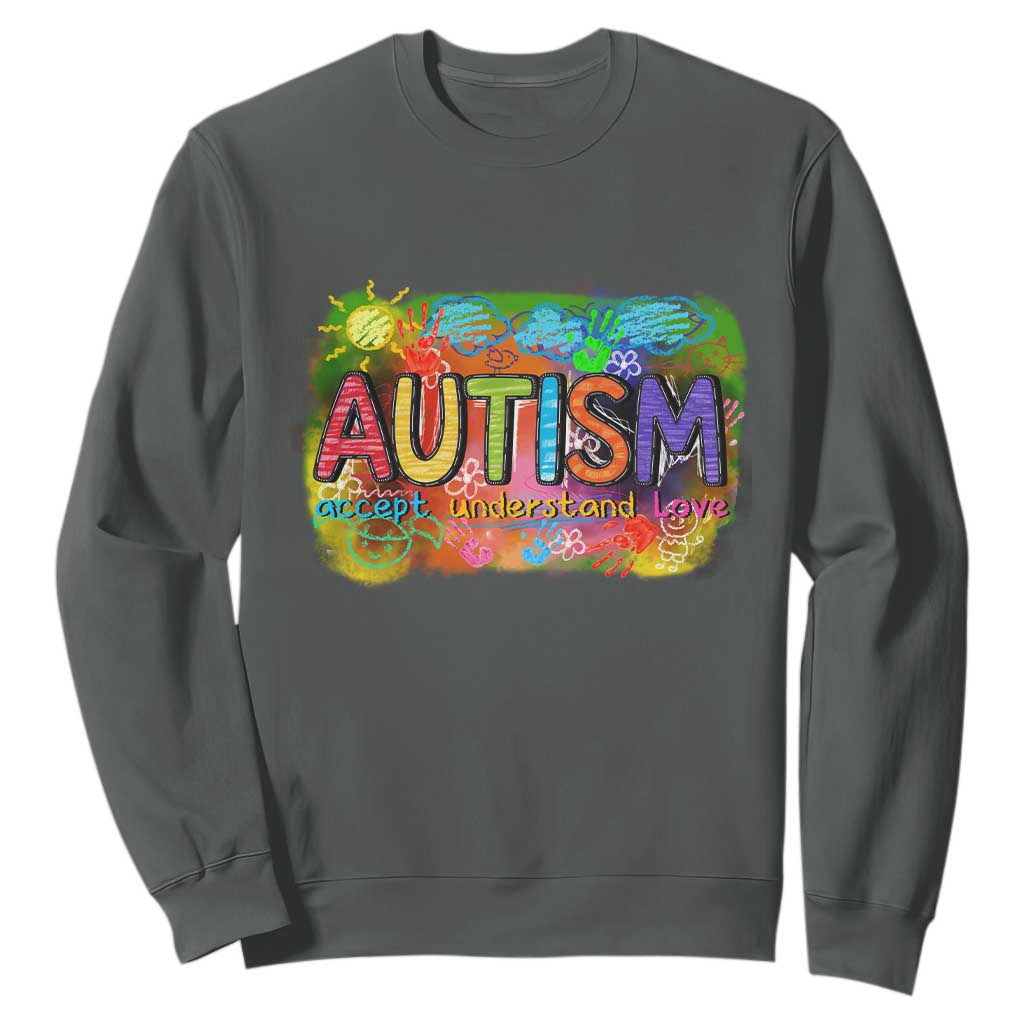 Autism Acceptance Sweatshirt Accept Understand Love Autistic Support TS02 Dark Heather Print Your Wear
