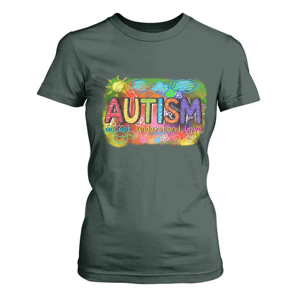 Autism Acceptance T Shirt For Women Accept Understand Love Autistic Support TS02 Dark Forest Green Print Your Wear