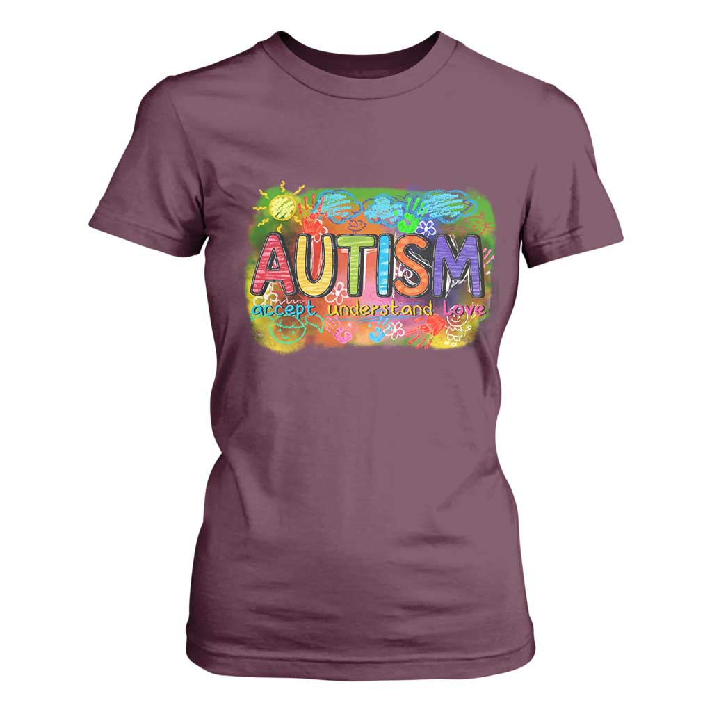Autism Acceptance T Shirt For Women Accept Understand Love Autistic Support TS02 Maroon Print Your Wear