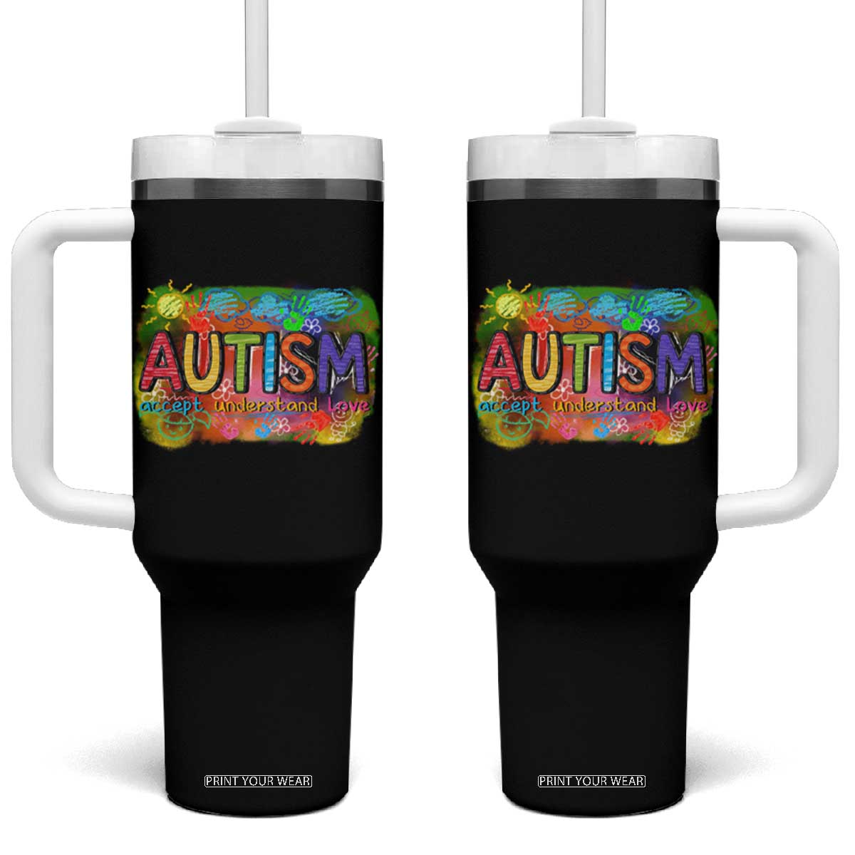 Autism Acceptance Tumbler With Handle Accept Understand Love Autistic Support TS02 One Size: 40 oz Black Print Your Wear