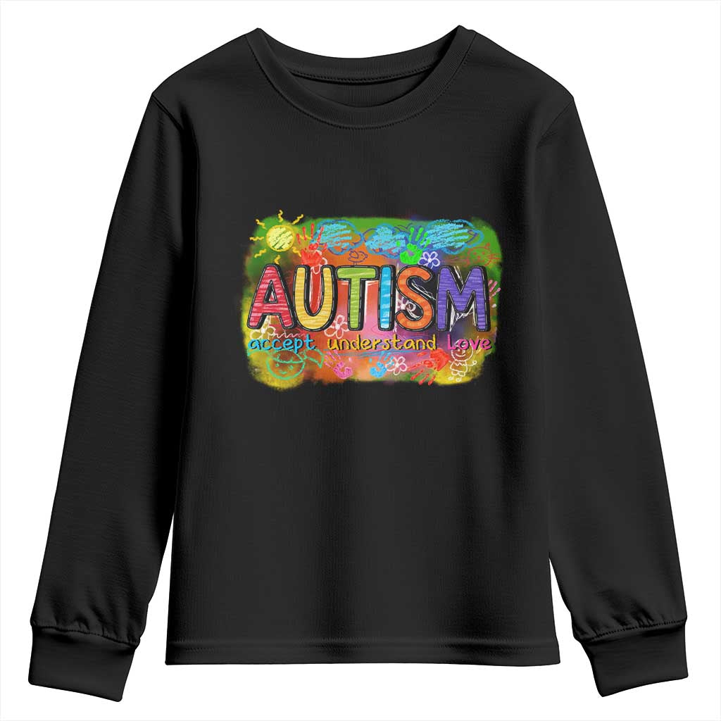 Autism Acceptance Youth Sweatshirt Accept Understand Love Autistic Support TS02 Black Print Your Wear