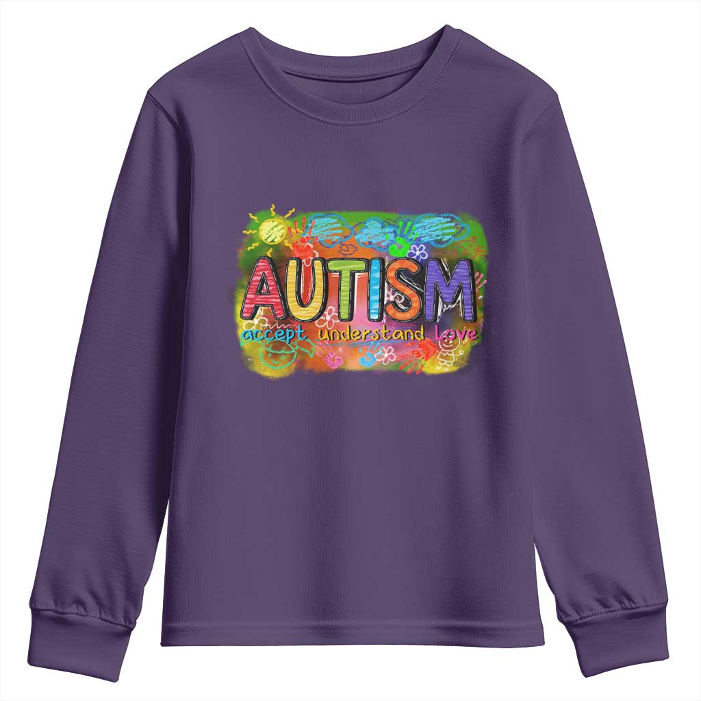 Autism Acceptance Youth Sweatshirt Accept Understand Love Autistic Support TS02 Purple Print Your Wear