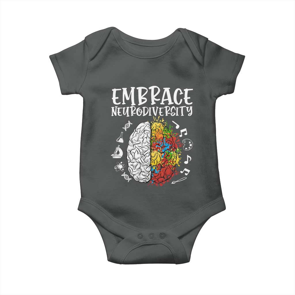 Embrace Neurodiversity Baby Onesie Autism Awareness ASD ADHD Acceptance TS02 Dark Heather Print Your Wear