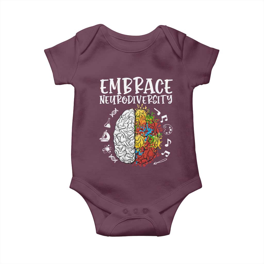 Embrace Neurodiversity Baby Onesie Autism Awareness ASD ADHD Acceptance TS02 Maroon Print Your Wear